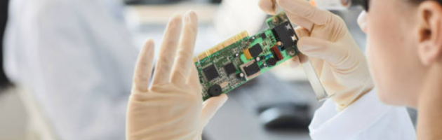 Engineer reviewing PCB design for manufacturing guidelines